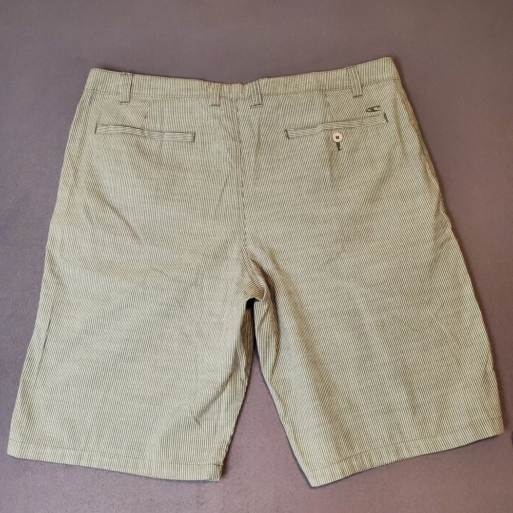 O'Neill Mens 38 Green Striped Flat Front Chino‎ Style Shorts Golf Beach Preppy